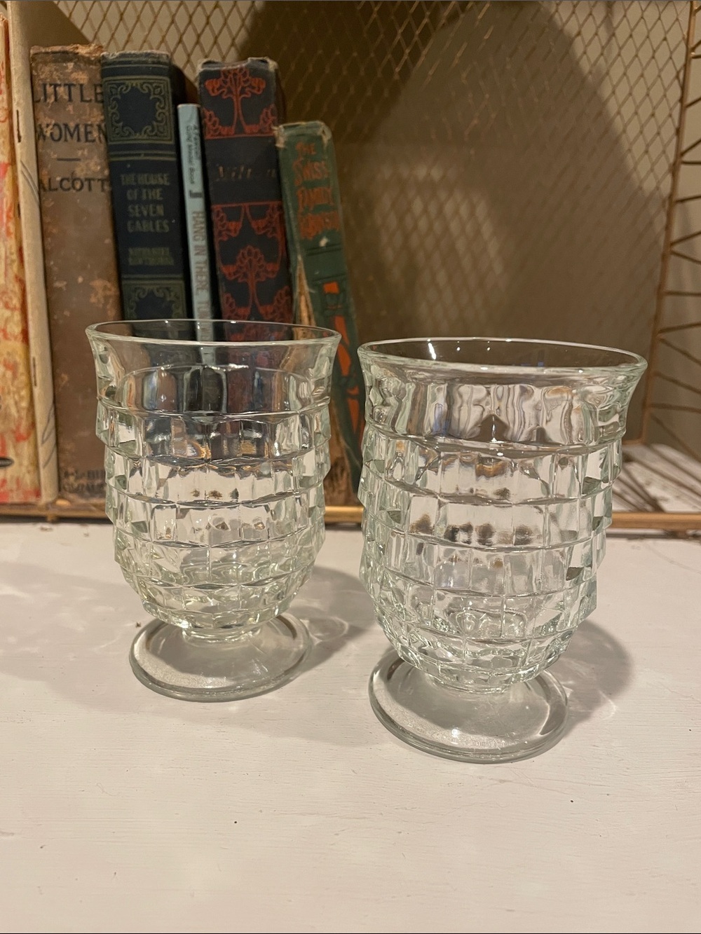 Clear Textured Glass juice glasses or even votive for candle set of 2